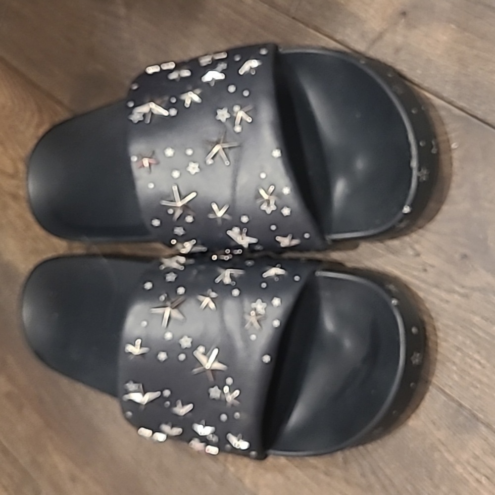 Tory Burch Navy Leather Star Slides